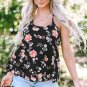 Black Floral Spaghetti Straps Strappy Back Tank Top