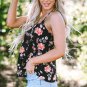 Black Floral Spaghetti Straps Strappy Back Tank Top