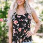 Black Floral Spaghetti Straps Strappy Back Tank Top