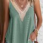 Mist Green Lace Crochet Splicing V Neck Loose Fit Tank Top