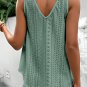 Mist Green Lace Crochet Splicing V Neck Loose Fit Tank Top