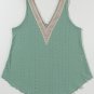 Mist Green Lace Crochet Splicing V Neck Loose Fit Tank Top
