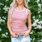 Pink Stripe Contrast Round Neck Sleeveless Slim Top
