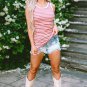 Pink Stripe Contrast Round Neck Sleeveless Slim Top