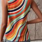 Multicolour Wavy Striped Buttoned V Neck Tank Top