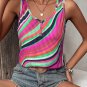 Purple Wavy Striped Buttoned V Neck Tank Top