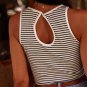 White Striped Print Ribbed Knit Sleeveless Top