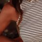 White Striped Print Ribbed Knit Sleeveless Top