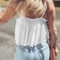White Lace Splicing Spaghetti Straps Ruffle Flared Tank Top