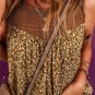 Brown Eyelet Knit Yoke Patchwork Printed Flowy Fit Tank Top