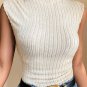 Apricot Ribbed Knit Mock Neck Tank Top
