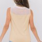 Oatmeal Solid Mesh Patchwork Crew Neck Tank Top