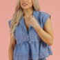 Dusk Blue Lapel Denim Babydoll Top
