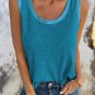 Peacock Blue Metallic Sheen Edge Scoop Neck Tank Top