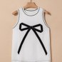 White Sweet Bow Stitching Trim Sleeveless Top