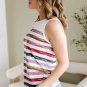 Red Stripe Rainbow Round Neck Tank Top