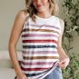 Red Stripe Rainbow Round Neck Tank Top
