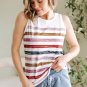 Red Stripe Rainbow Round Neck Tank Top