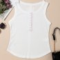 White Solid Color Waffle Knit Half Buttons Tank Top