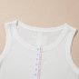 White Solid Color Waffle Knit Half Buttons Tank Top