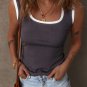 Carbon Grey Ribbed Knit Colorblock Edge U Neck Slim Fit Tank Top