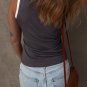Carbon Grey Ribbed Knit Colorblock Edge U Neck Slim Fit Tank Top
