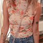 Red Mesh Floral Printed Slim Fit Tank Top