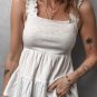 White Crinkled Ruffled Straps Peplum Babydoll Tank Top