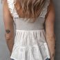 White Crinkled Ruffled Straps Peplum Babydoll Tank Top