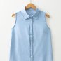 Light Blue Denim Collared Sleeveless Shirt