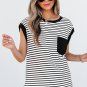Black Stripe Chest Pocket Patch Round Neck Tank Top