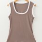 Smoke Gray Ribbed Knit Colorblock Edge U Neck Slim Fit Tank Top