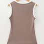 Smoke Gray Ribbed Knit Colorblock Edge U Neck Slim Fit Tank Top