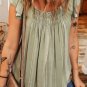 Laurel Green Stripes Shirred Round Neck Loose Fit Tank Top