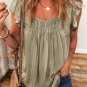 Laurel Green Stripes Shirred Round Neck Loose Fit Tank Top