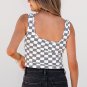 Black Checkered Print U Neck Cropped Tank Top