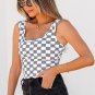 Black Checkered Print U Neck Cropped Tank Top