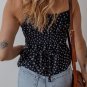 Blue Floral Print Spaghetti Strap Buttoned V Neck Tank Top