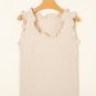 Parchment Textured Frilly Trim V Neck Sleeveless Top