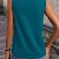 Blue Sapphire Solid Color Stitching Detail Round Neck Tank Top