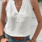 White Textured Lace Trim Pure Cotton Sleeveless Top