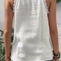 White Textured Lace Trim Pure Cotton Sleeveless Top
