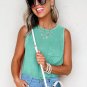 Sea Green Mineral Wash Patched Chest Pocket Casual Tank Top
