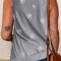 Gray Floral Print Knit Tank with Slits