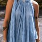 Myosotis Textured Pleated Tied Mock Neck  Flowy Tank Top