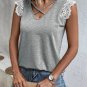 Gray Lace Patchwork Criss Cross V Neck Tank Top
