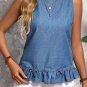 Sky Blue Ruffle Hem Sleeveless Denim Top