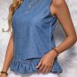 Sky Blue Ruffle Hem Sleeveless Denim Top