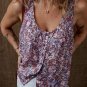 Yellow Boho Floral Pleated Buttoned Front Tank Top