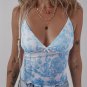 Sky Blue Random Printed Mesh Bow Detail Halterneck Tank Top